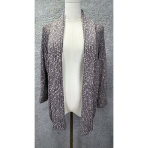 St. John Women's Large Gray Silver Viscose Shawl Collar Open Front Long Cardigan